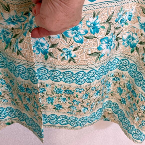 Midi Sleeveless Sheath Dress Floral Blue/Tan Women 18 Slit Career Koret Vintage - Picture 5 of 16